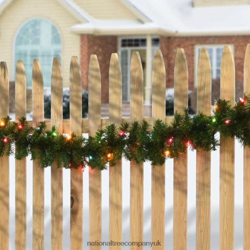 Greenery | National Tree Company Pre-Lit Artificial Christmas Garland Green Kincaid Spruce Multicolor Lights Plug In Christmas Collection 9 Feet F2L4F352